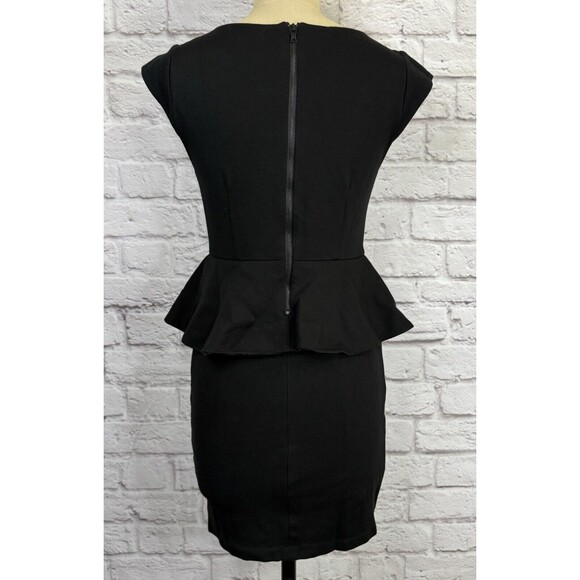 Alice + Olivia Black Dress SMALL Harmony Bateau Neck Knit Mini Dress Peplum - Picture 6 of 14